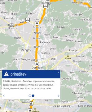 Zapora ceste Šentjakob - Domžale, vir: promet.si